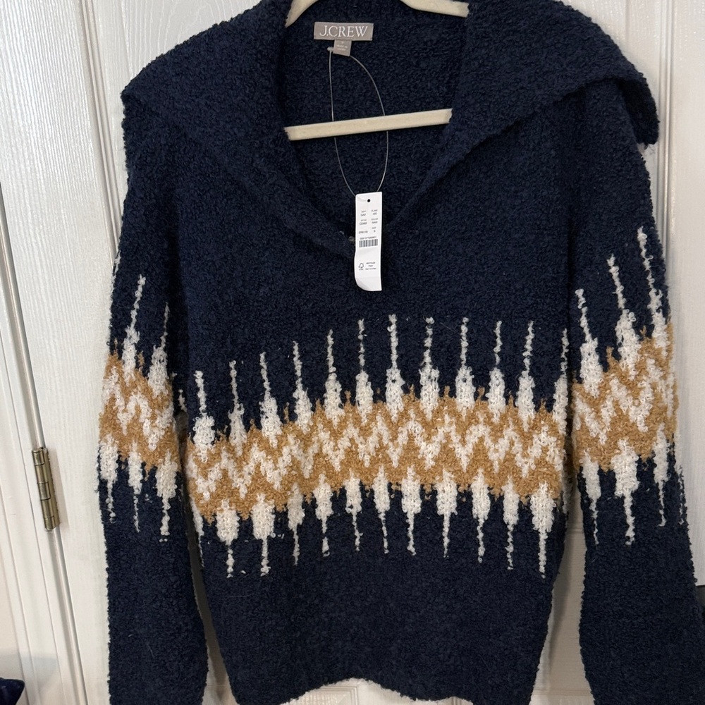 J. Crew Navy and White Zigzag Women's Sweater